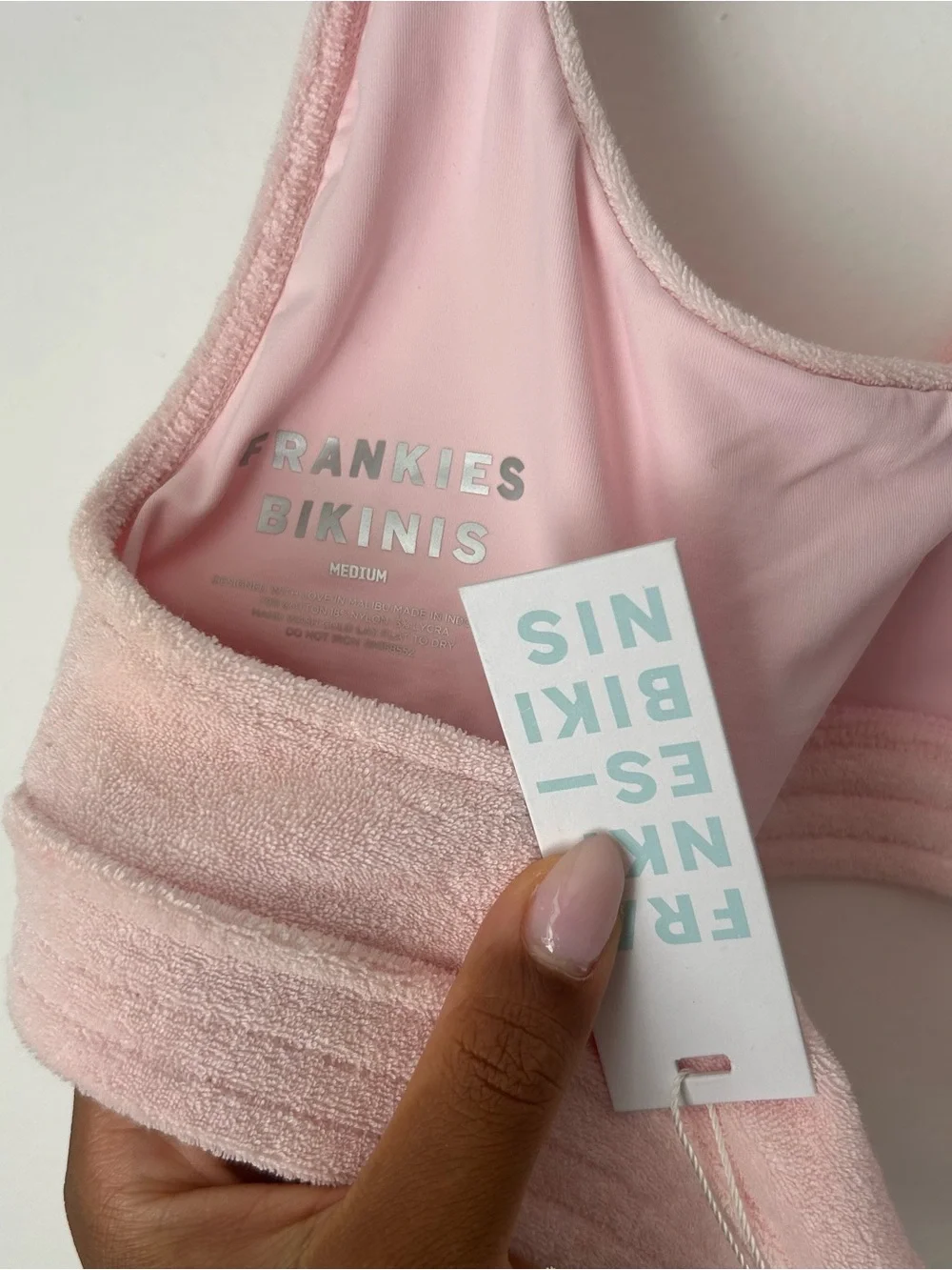NWT Frankie’s Bikini Phoebe Terry Halter Swim Top - Soft Pink, Size M